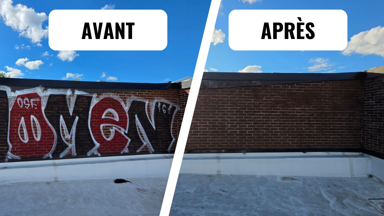 Avant et après réel d’un enlèvement de graffiti par GraffitiMobile — projet 5