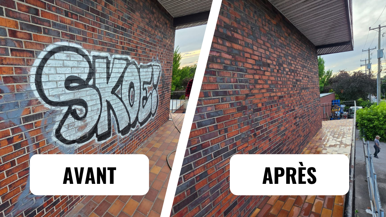 Avant et après réel d’un enlèvement de graffiti par GraffitiMobile — projet 2