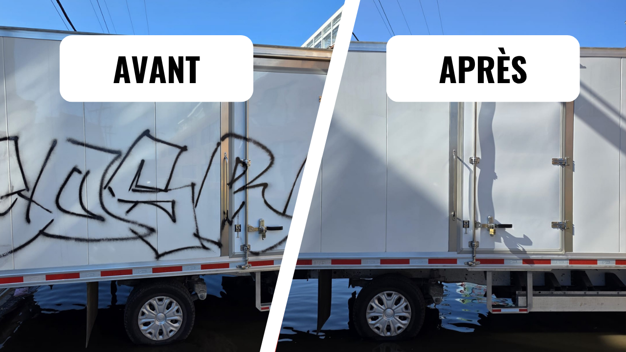 Avant et après réel d’un enlèvement de graffiti par GraffitiMobile