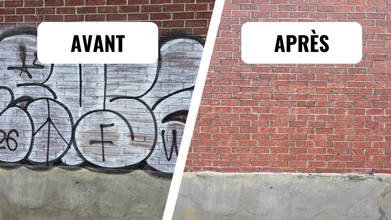 Avant et après réel d’un enlèvement de graffiti par GraffitiMobile — projet 3