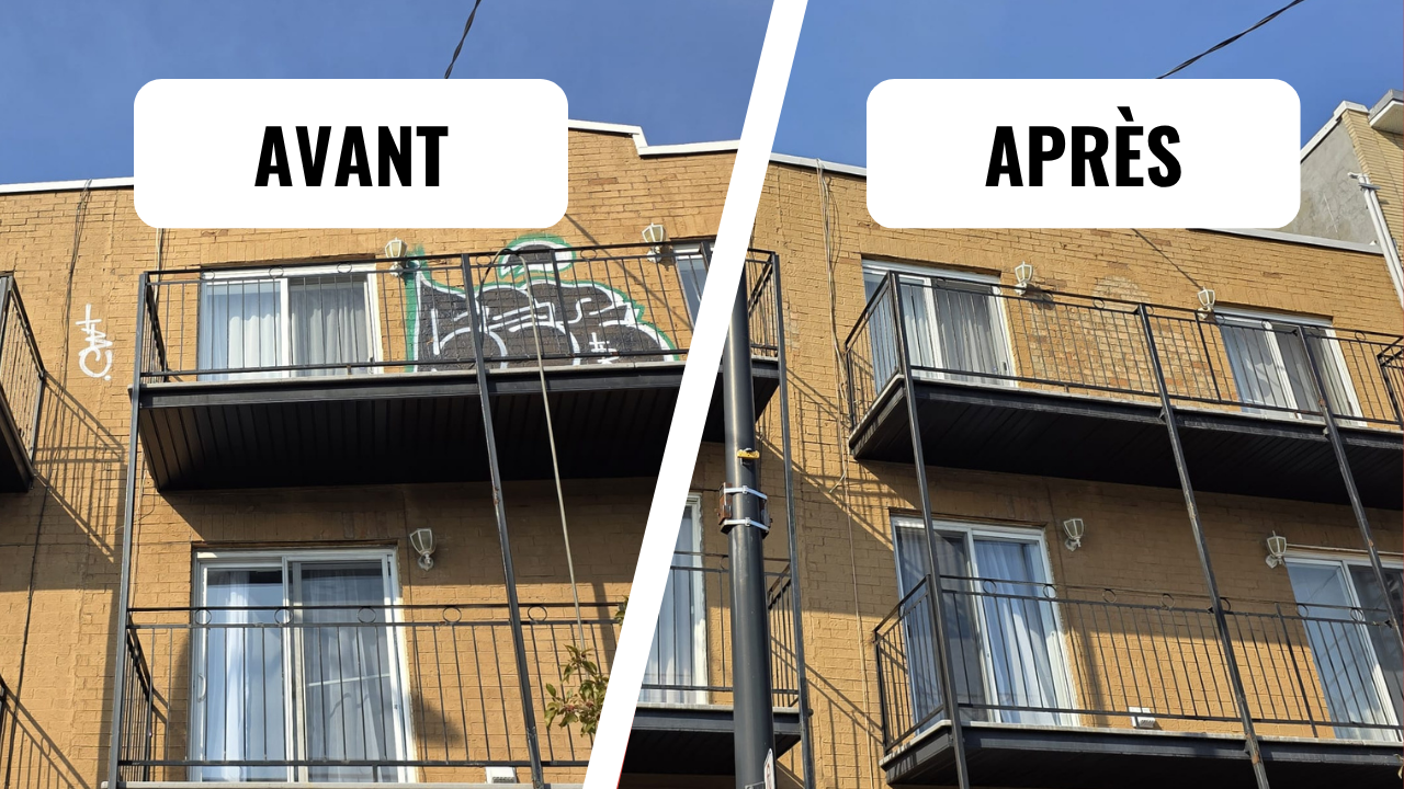 Avant et après réel d’un enlèvement de graffiti par GraffitiMobile